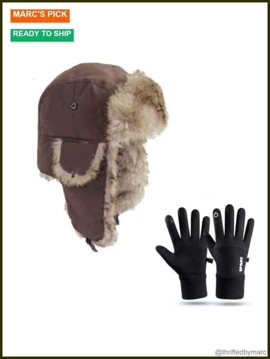 Warm Trapper Trooper Hat & Gloves Set with Touch Screen Fingers
